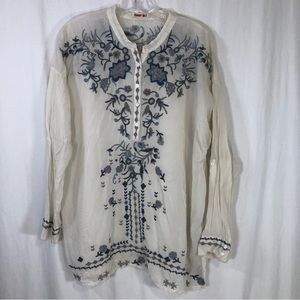 Johnny Was Semi-Sheer Tunic Top Sz M